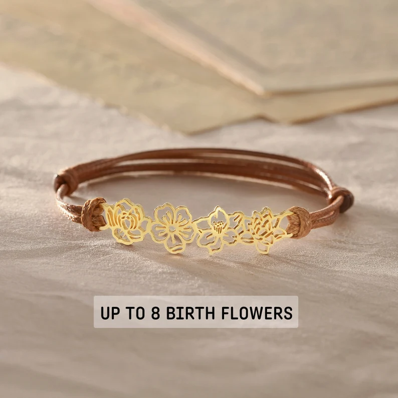 Mom's Gift Personalized Birth Flower Bracelet - No Rain No Flowers - Let Her Feel Proud