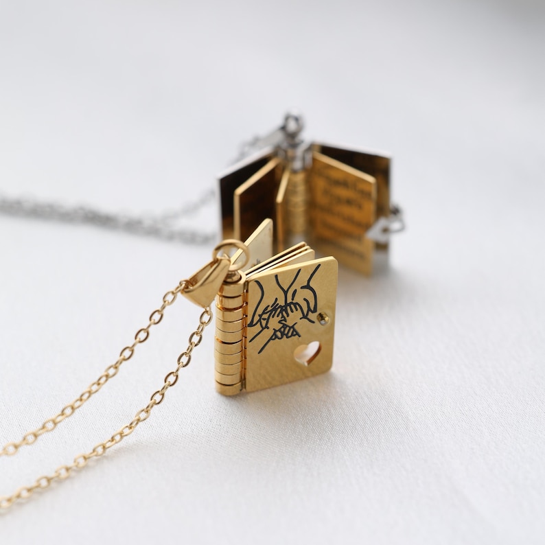 My Daughter Book Necklace – Custom Name Locket with Hand-Drawn Cover, Mini Message Pendant Gift of Love & Encouragement