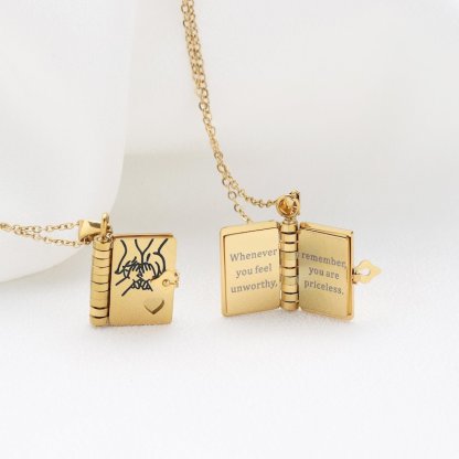 My Daughter Book Necklace – Custom Name Locket with Hand-Drawn Cover, Mini Message Pendant Gift of Love & Encouragement