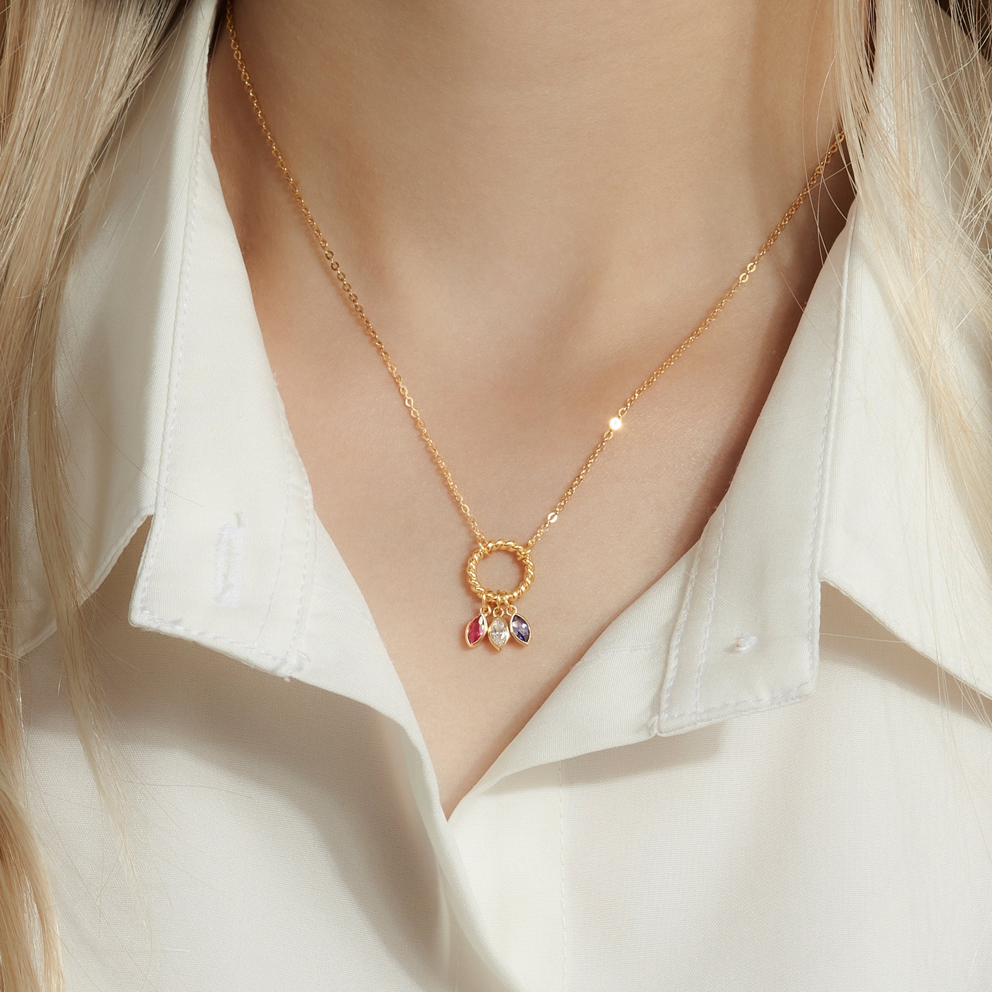 Mother's Day Gift Multiple Family Birthstone Necklace