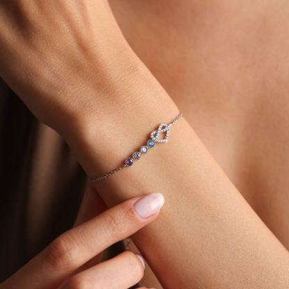 Birthstone Dainty Family Infinity Bracelet with Heart for your lover, Gift for Mum, Birthday Gift, Christmas Gift, Gemstone Bracelet