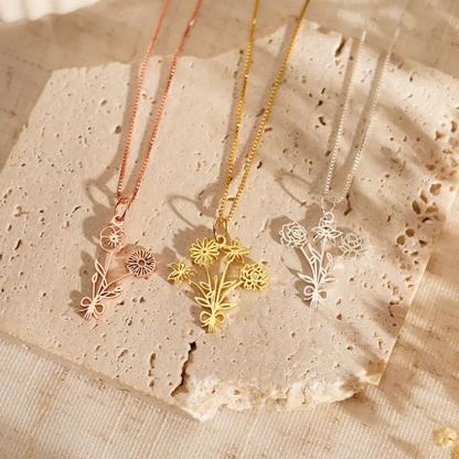 Family Birth flower Necklace, Multiple Birth Flower Bouquet Necklace, Personalized Birthday Gifts, Birth Month Flower Necklace, Gift for her