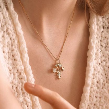 Family Birth flower Necklace, Multiple Birth Flower Bouquet Necklace, Personalized Birthday Gifts, Birth Month Flower Necklace, Gift for her