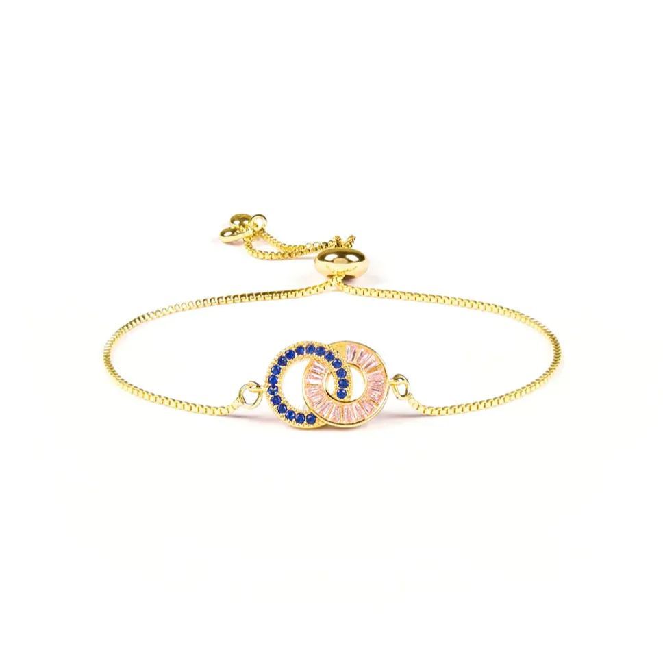 Mother & Daughter Birthstone Unbreakable Bond Linking Circles Bracelet