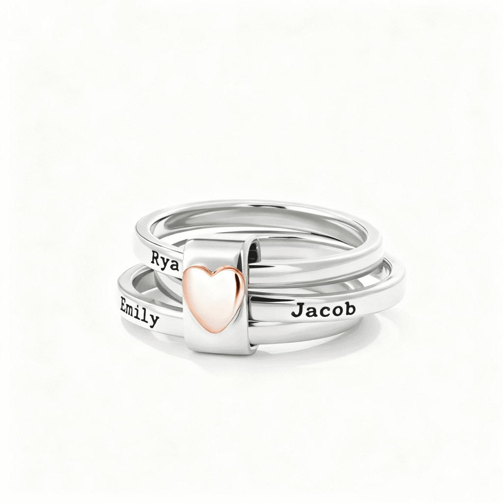 Mom's Heart Binds Children Together - Mother's Gift Personalized 2~7 Name Ring