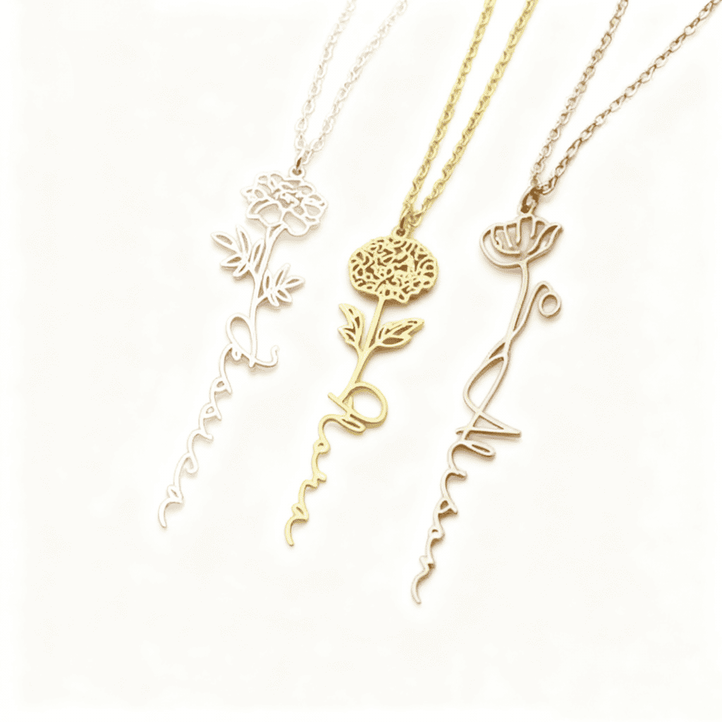 Personalized Name Necklace Birth Flower Custom Family Jewelry Mom's Gift