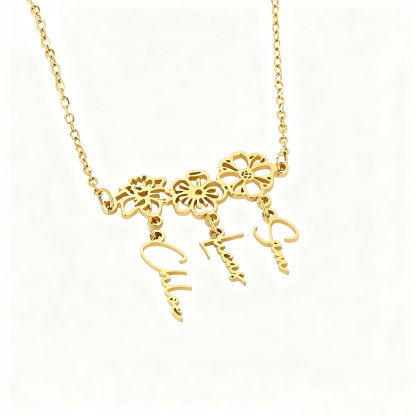 Custom Birth Flower Name Necklace