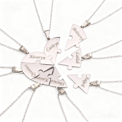 Mother's Day Gift Family/Sibling/BFF Gift Personalized Heart Puzzle Pieces Necklace or Keychain