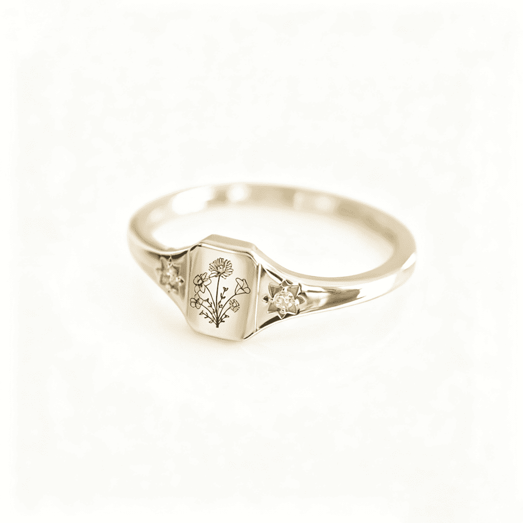 Birth Flower Customized Family Memorial Diamond Ring