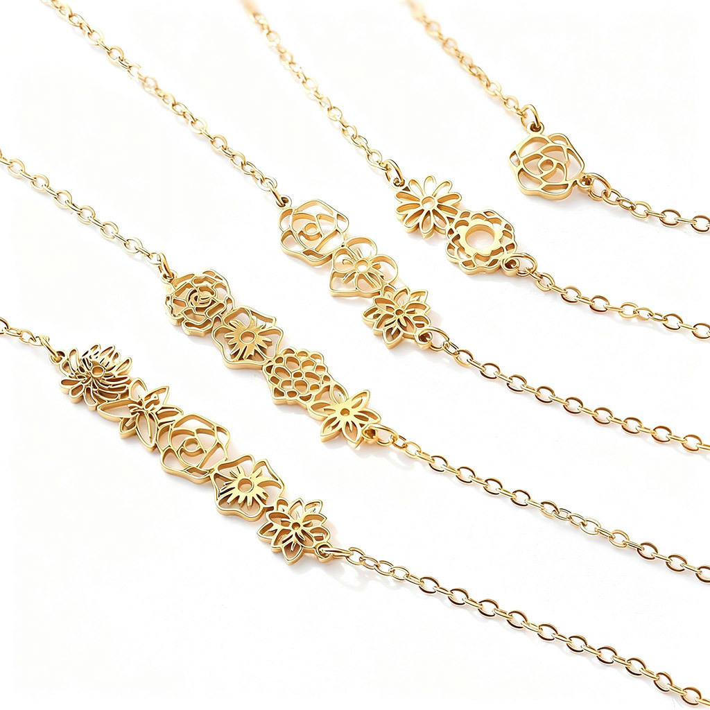 Personalized Mom's Gift Birthday Family Fashion Flower Charm Bracelet