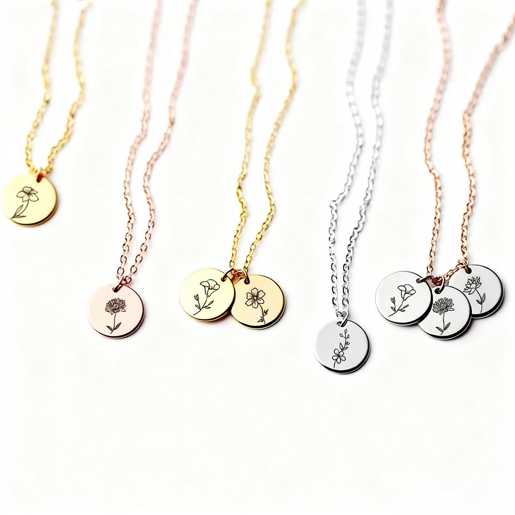 Personalized Birth Month Flower Necklace Gift for Mom Family Jewelry