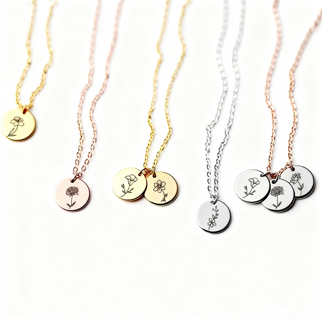Personalized Birth Month Flower Necklace Gift for Mom Family Jewelry