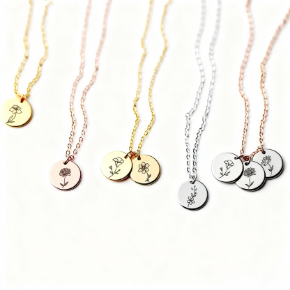 Personalized Birth Month Flower Necklace Gift for Mom Family Jewelry