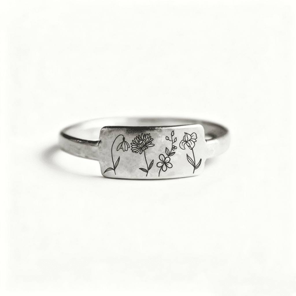 Mom's Gift Birth Flower Ring - No Rain No Flowers - Never Forget That Mom Raised Me