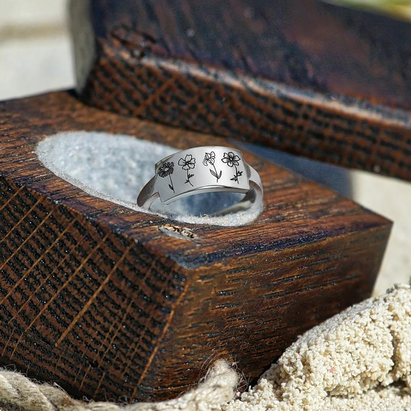 Mom's Gift Personalized Rings Custom Family's Birth Flower Ring