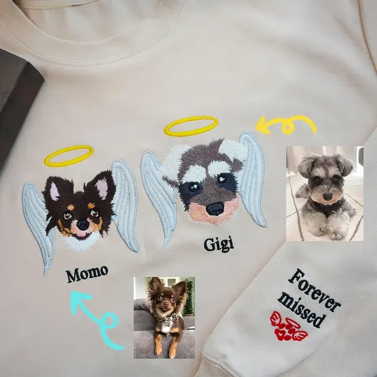 Custom Premium Handcrafted Pet Loss Embroidered Sweatshirt, Pet Memorial T-shirt Hoodie