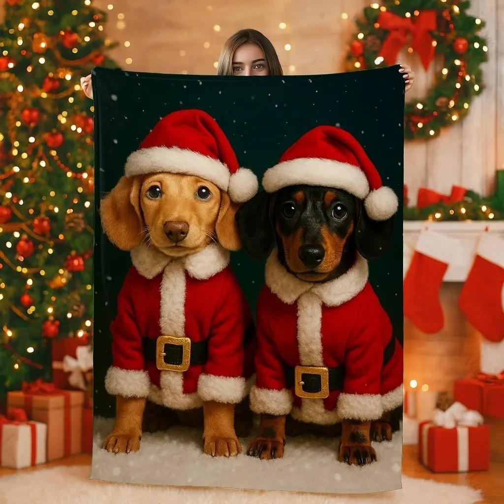 （水印）Custom Christmas Pet Art Portrait Blanket