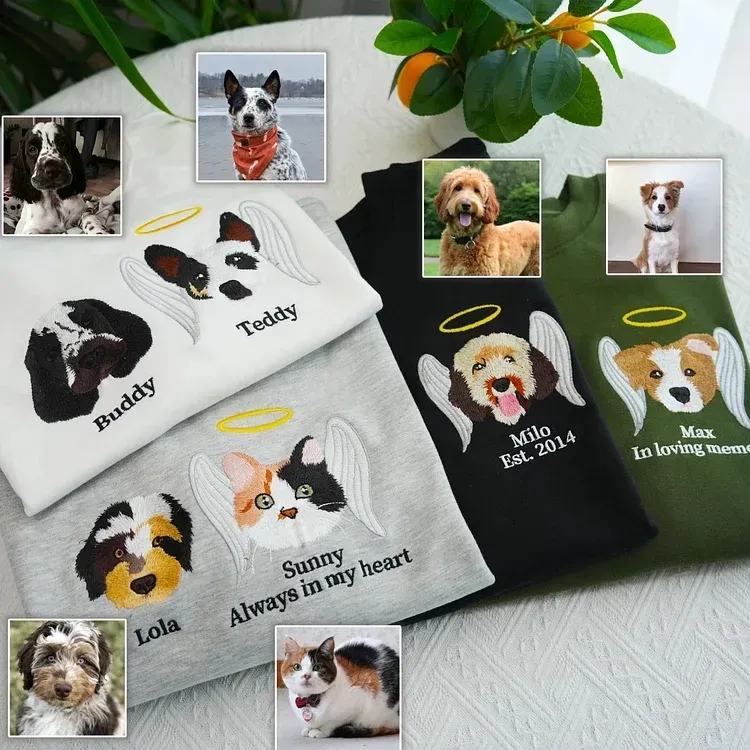Custom Premium Handcrafted Pet Loss Embroidered Sweatshirt, Pet Memorial T-shirt Hoodie