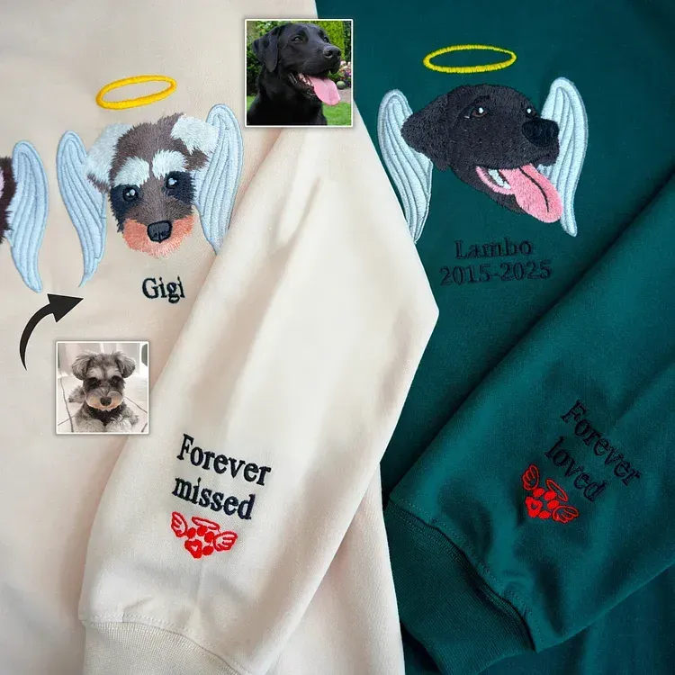 Custom Premium Handcrafted Pet Loss Embroidered Sweatshirt, Pet Memorial T-shirt Hoodie