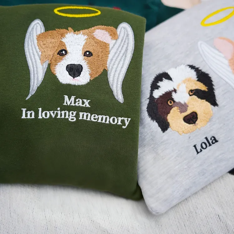 Custom Premium Handcrafted Pet Loss Embroidered Sweatshirt, Pet Memorial T-shirt Hoodie