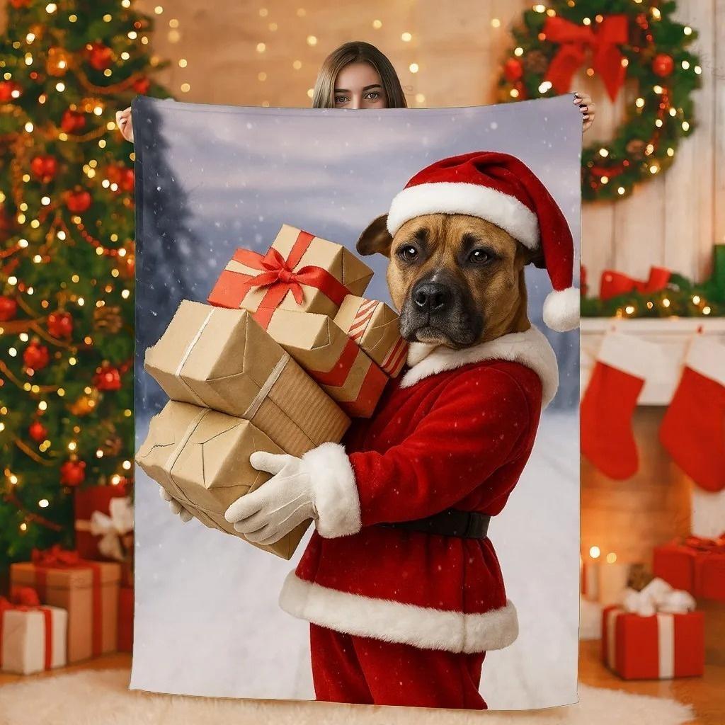 （水印）Custom Christmas Pet Art Portrait Blanket
