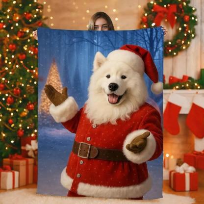 （水印）Custom Christmas Pet Art Portrait Blanket
