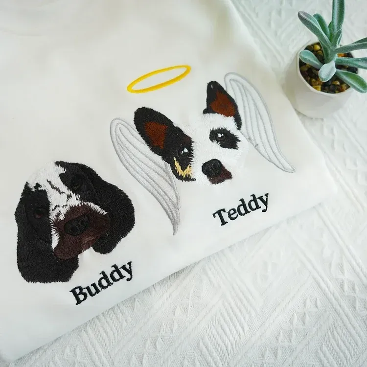 Custom Premium Handcrafted Pet Loss Embroidered Sweatshirt, Pet Memorial T-shirt Hoodie