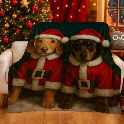 （水印）Custom Christmas Pet Art Portrait Blanket