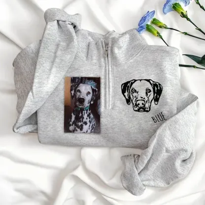 Custom Pet Portrait Embroidered  Pet Face Quarter Zip Sweatshirt