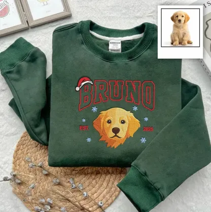 Personalized Pet Photo Christmas Embroidered Sweatshirts, Hoodies, T-Shirts