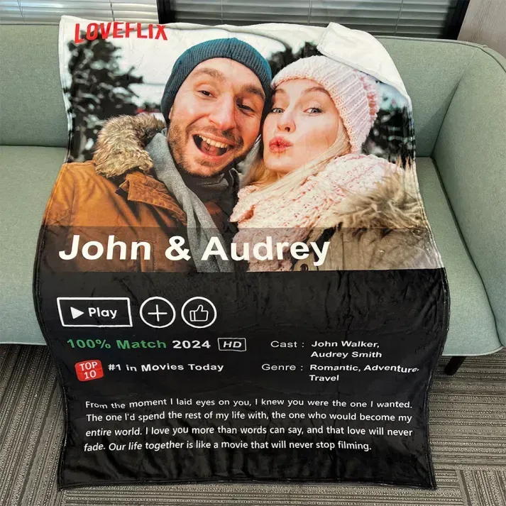 Custom LOVEFLIX Movie Photo Blanket with Your Love Story