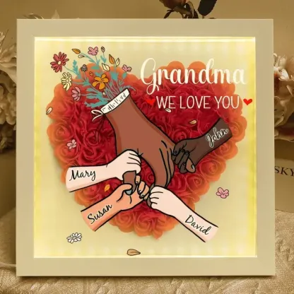 Personalized Flower Shadow Box With Led Light (Rainbow Light) - Family Love Blooms Forever