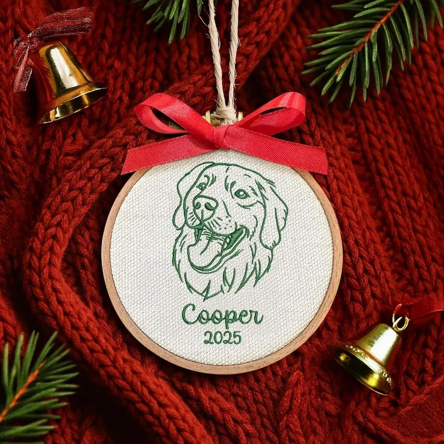 Custom Embroidered Dog Face Portrait Christmas Ornament Keepsake Gift For Dog Cat Owners Pet Lovers