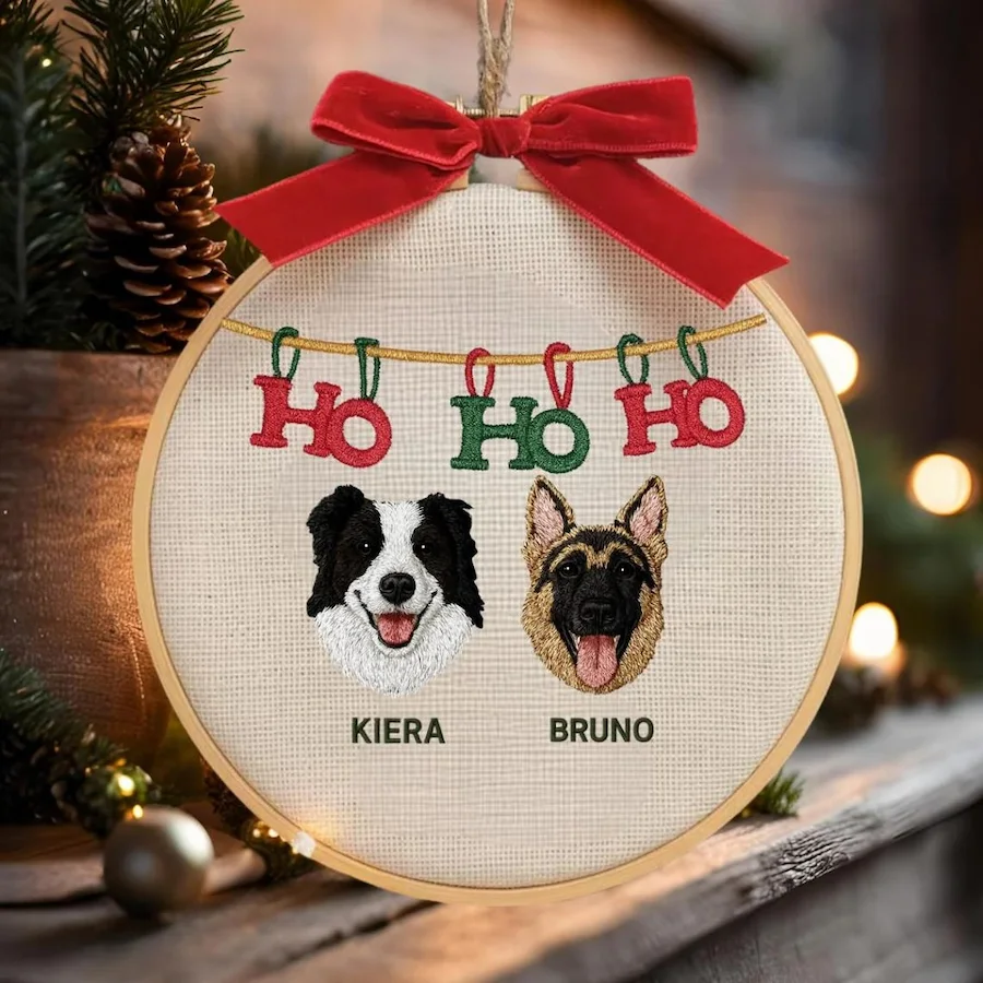 Personalized Embroidered Pet Portrait Christmas Ornament Gift For Dog Owners Pet Lovers