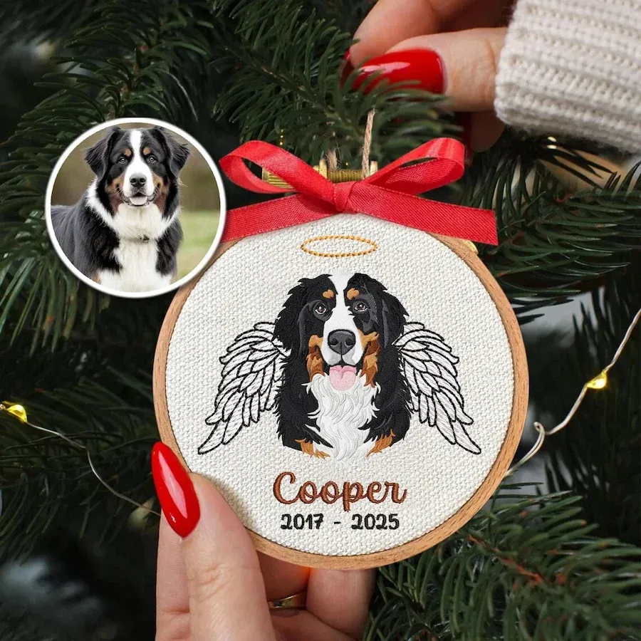 Custom Embroidered Pet Portrait Christmas Ornament Gift For Dog Cat Owners Pet Lovers
