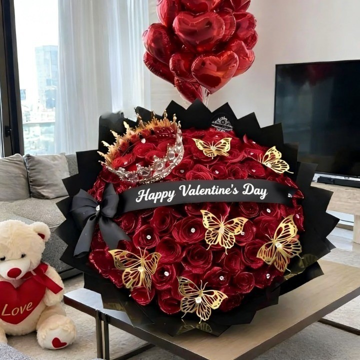 Red Glitter Rose Bouquet-Couple Glitter Everlasting Rose Bouquet (Neve