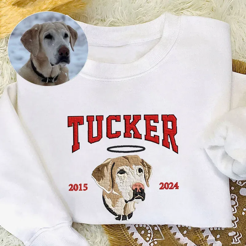 Custom Angel Pet Photo Halo College Style Embroidered Sweatshirt, Hoodie, T-Shirt-forlovever