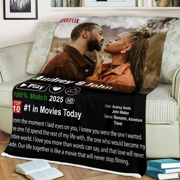 Custom LOVEFLIX Movie Photo Blanket with Your Love Story