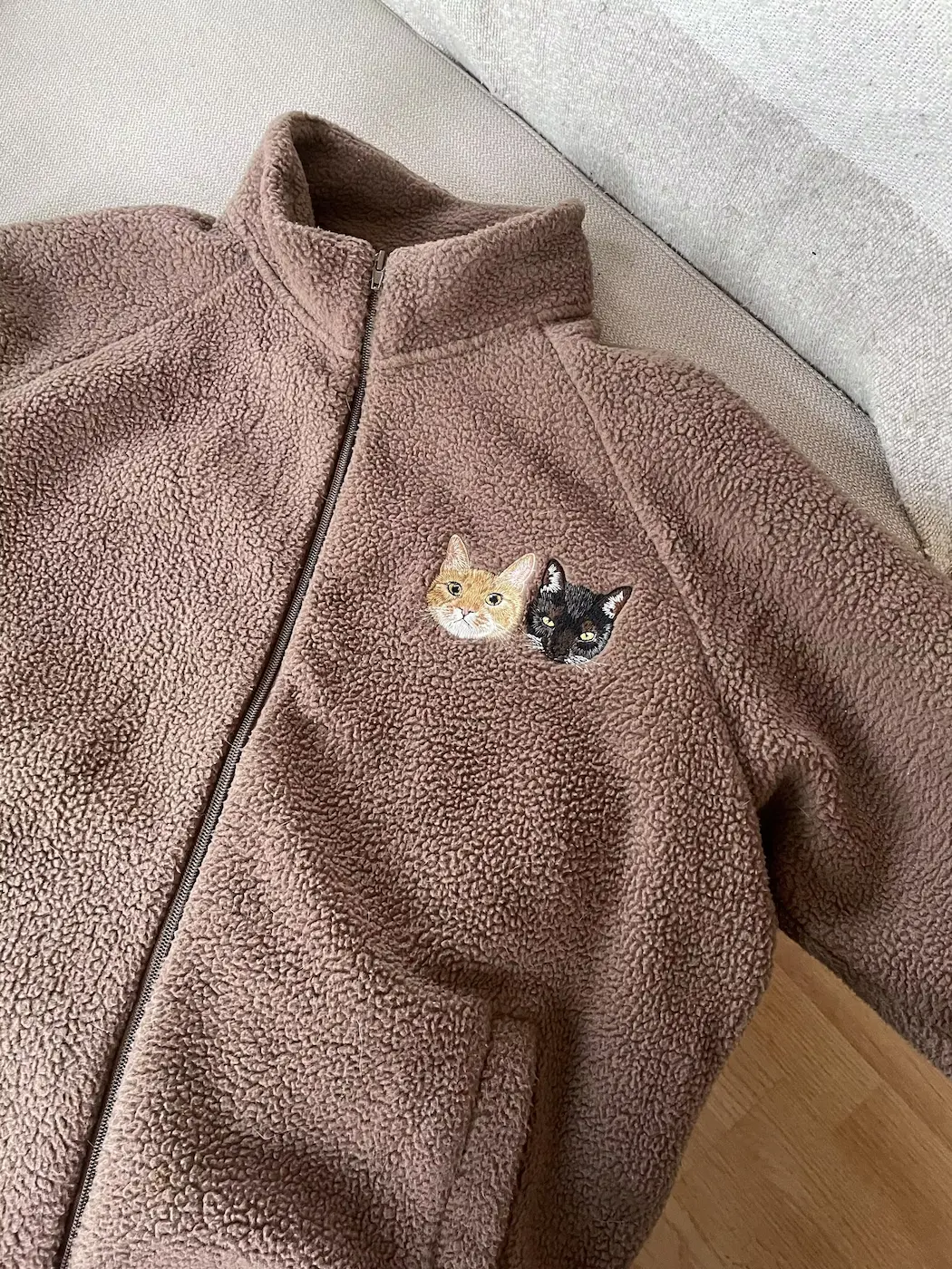 Custom Pet Embroidered Portrait Zip-up Sherpa Jacket