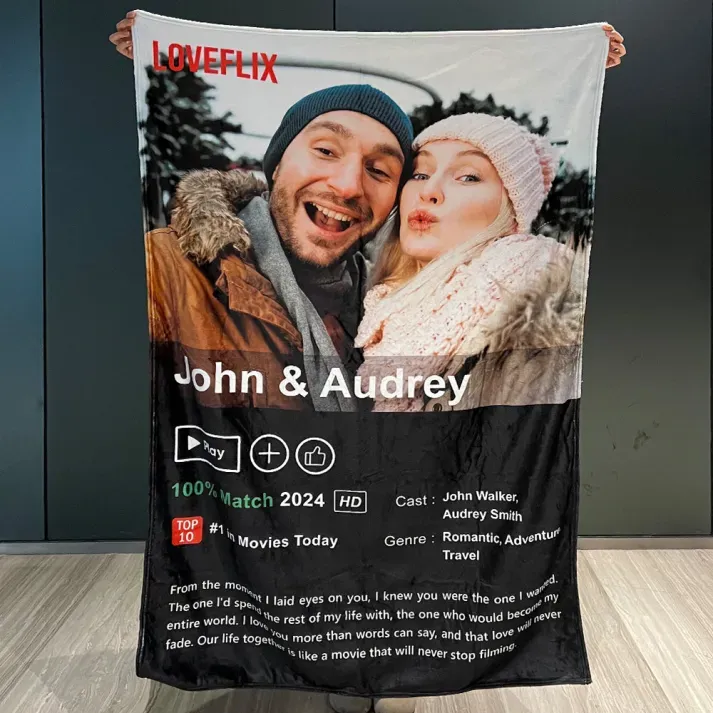 Custom LOVEFLIX Movie Photo Blanket with Your Love Story