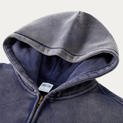 Custom Pet Embroidered Vintage Zip-Up Hoodie