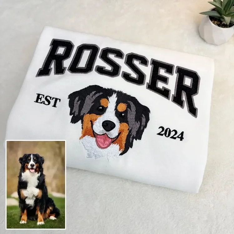 Personalized Embroidered Pet Face and Name Est T-shirt Keepsake Gift for Pet Lovers