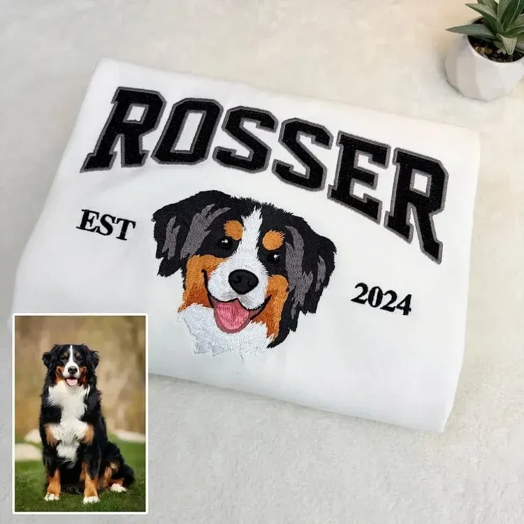 Personalized Embroidered Pet Face and Name Est T-shirt Keepsake Gift for Pet Lovers