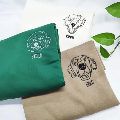 Custom Embroidered Dog Face Sweatshirt from Your Photo with Dog Names on Sleeve