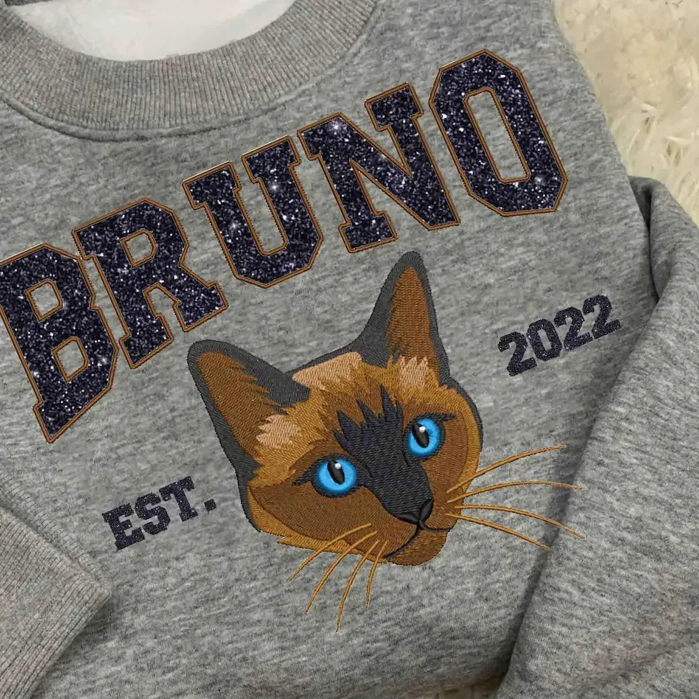 Glitter Custom Dog Face Embroidered Sweatshirt, Personalized Pet Crewneck Hoodie, Embroidered Cat Crewneck, Gift for Dog Mom 