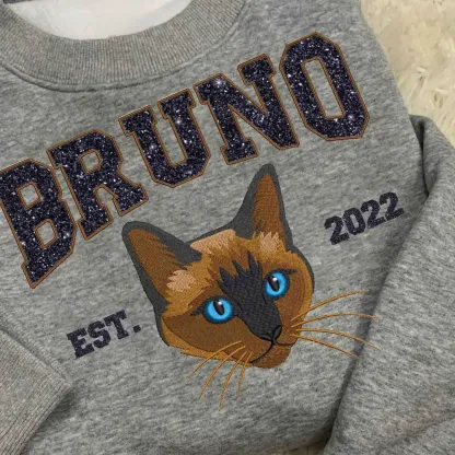 Glitter Custom Dog Face Embroidered Sweatshirt, Personalized Pet Crewneck Hoodie, Embroidered Cat Crewneck, Gift for Dog Mom 