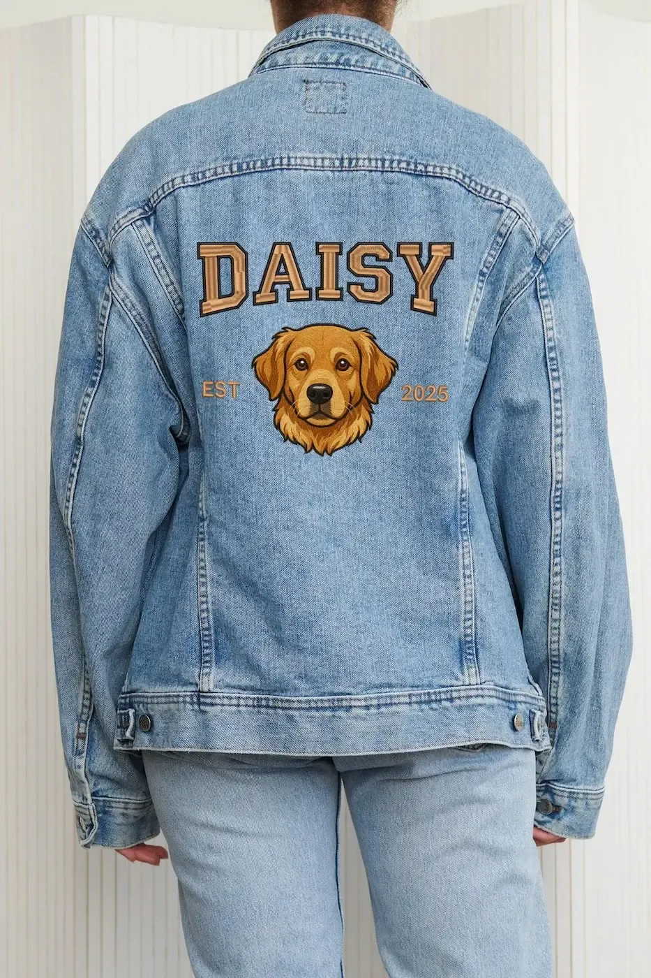 Custom Pet Portrait Embroidered Denim Jackets, Personalized Dog Or Cat Denim Jackets With Names