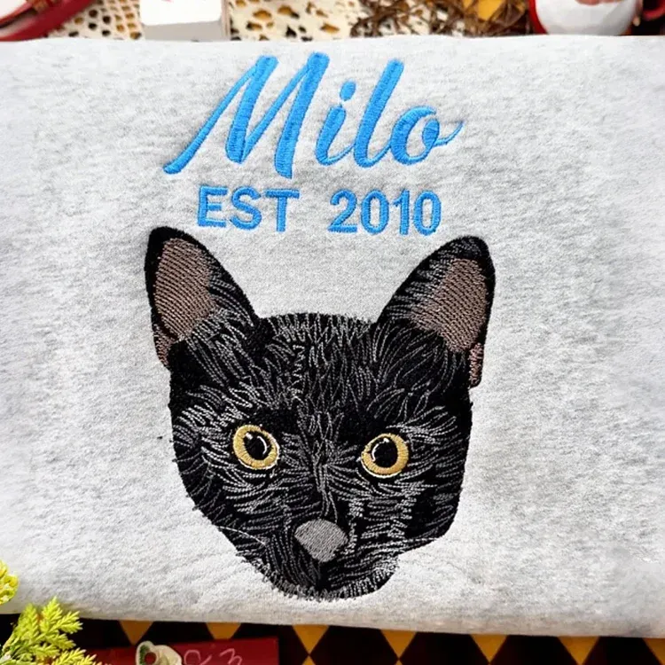 EST Personalized Pet Portrait Embroidered Hoodie, Custom Pet Lover Gift