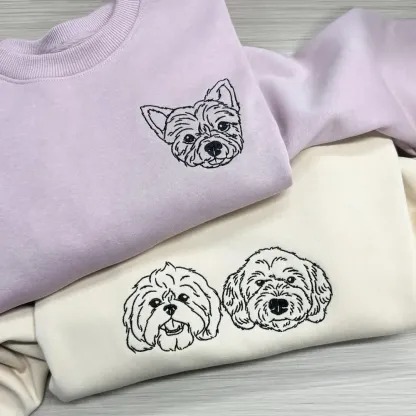 Custom Embroidered Dog Face Sweatshirt from Your Photo with Dog Names on Sleeve