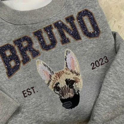 Glitter Custom Dog Face Embroidered Sweatshirt, Personalized Pet Crewneck Hoodie, Embroidered Cat Crewneck, Gift for Dog Mom 